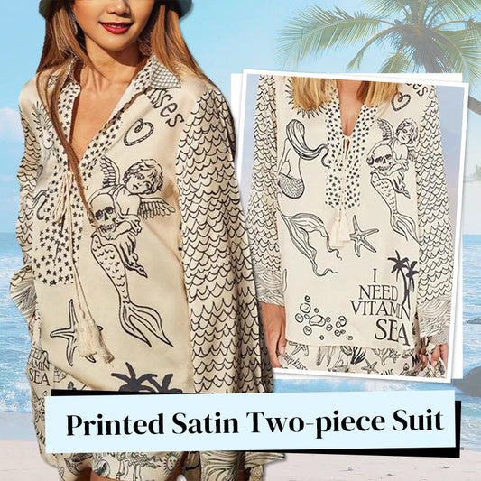 🎉Promoție de sărbători!❤️Costum din satin imprimat, două piese, pentru femei