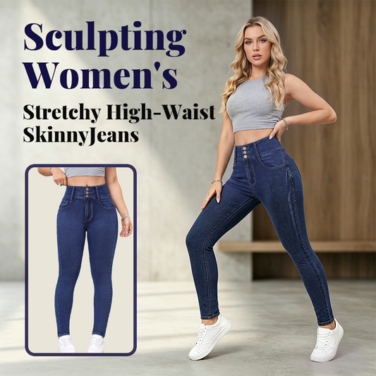 🎉Oferte speciale de sărbători❤️Blugi skinny cu talie înaltă și elastici pentru femei