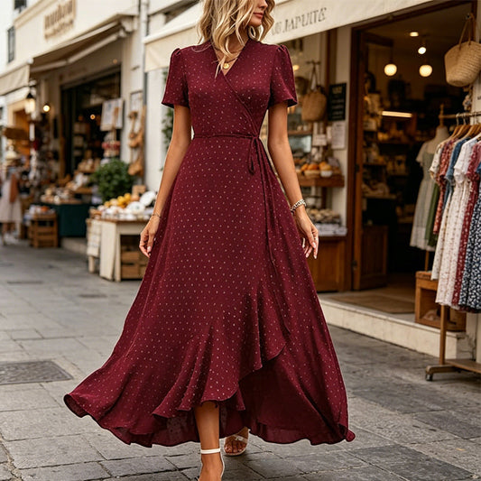 🎉Oferte speciale de sărbători❤️Rochie casual tip wrap, cu decolteu în V și volan la tiv, pentru femei