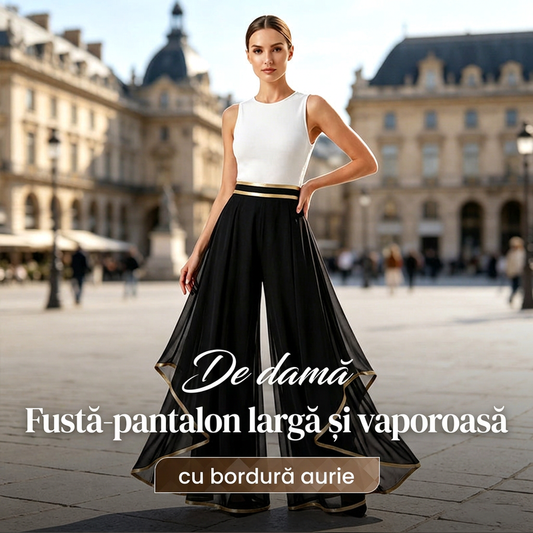 🎉Oferte speciale de sărbători❤️Pantaloni eleganti, cu talie largă și croială lejeră, cu ornamente aurii
