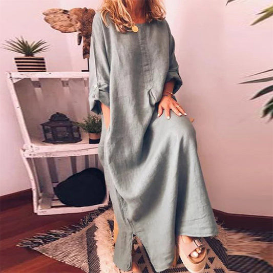 🎉Oferte speciale de sărbători😍Rochie Maxi Lejeră din Bumbac și In pentru Femei