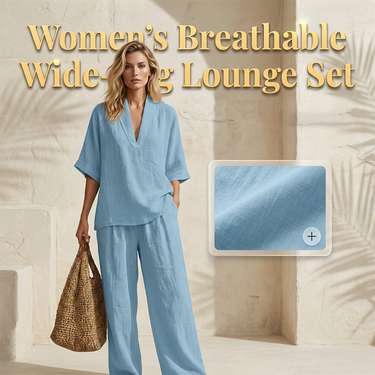 🌿 Set Damă din Bumbac-In cu Top V-Neck & Pantaloni Largi – Lejer, Respirabil, Elegant & Confortabil, Potrivit Oricui, S-5XL, 7 Culori ✨