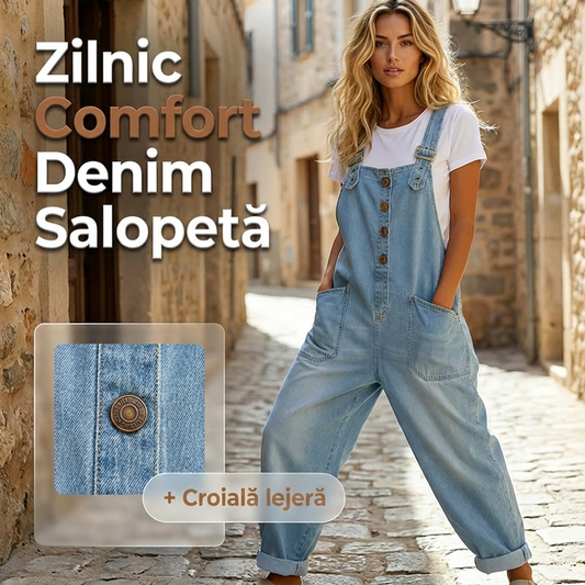 🔥Noutăți și Oferte Speciale - Salopete Denim Casual, Lejere, cu Buzunare pentru Femei