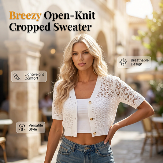 🌬️😍Cardigan scurt cu mâneci scurte și model ajurat, pentru femei