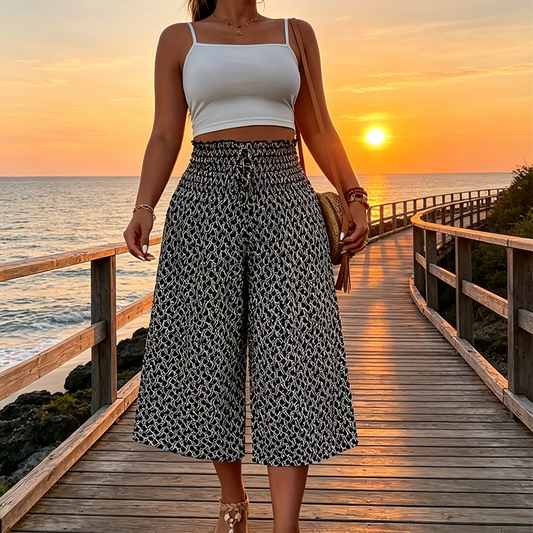✨😍Pantaloni scurți pentru femei, cu talie înaltă, bandă elastică și croi lejer