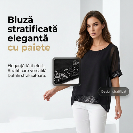 ✨🤩 Bluză de vară pentru femei, cu mâneci scurte, din dantelă și paiete✨