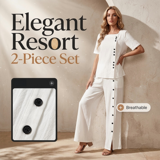😍 Set minimalist din două piese pentru femei, compus dintr-o bluză casual cu guler în U și pantaloni largi, cu detalii cu nasturi 💝