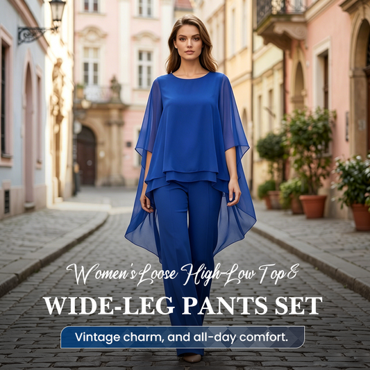 👗Set pentru femei compus din un top larg cu croi asimetric și pantaloni cu croi larg⭐🌠️