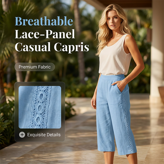 ✨Pantaloni Capri Casual pentru Femei cu Detaliu de Dantelă Laterală😍🌊