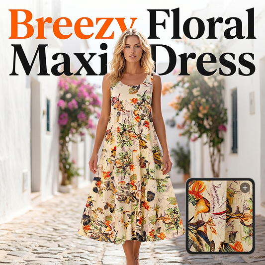 🌷😍Rochie maxi fără mâneci, cu imprimeu floral👗