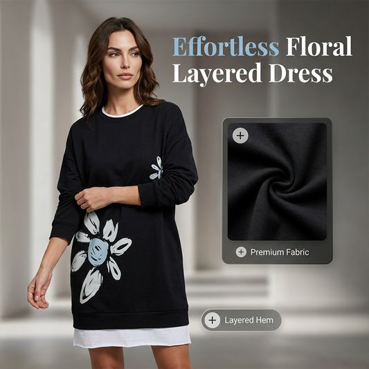 👗😍Rochie tip hanorac pentru femei, cu imprimeu floral, falsă două piese🌼