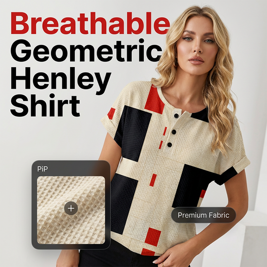 😍Tricou Henley pentru femei cu imprimeu abstract colorat🎨
