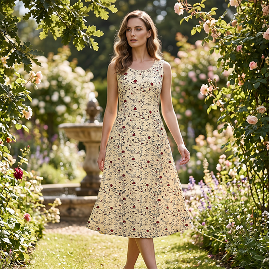 🧊Model cu imprimeu clasic🌺 Rochie lungă fără mâneci pentru femei, cu imprimeu floral, cu buzunare
