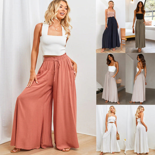 ✨ Pantaloni Damă cu Talie Îinaltă & Picior Larg – Culoare Uni, Şiret Reglabil, Lejeră & Elegantă, S-2XL, 8 Culori 🌈