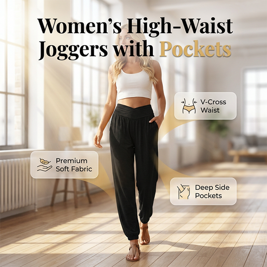 Pantaloni de jogging casual cu talie înaltă pentru femei, cu buzunare