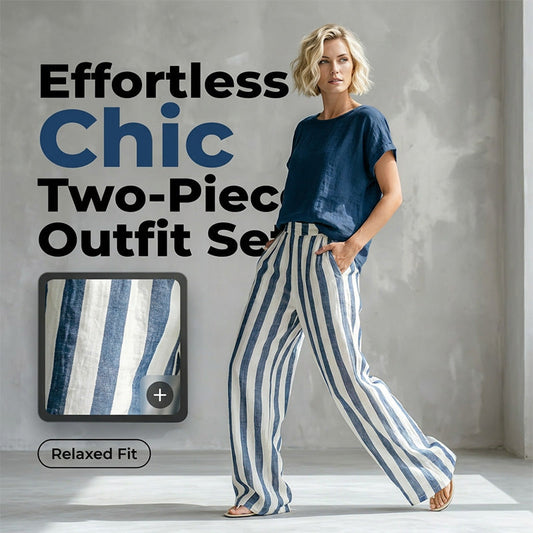 Bluză Casual Simplă pentru Femei & Pantaloni Evazați cu Dungi