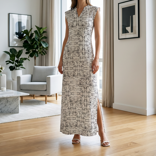 📢📢REDUCERE 40% !! ⏰Rochie Maxi pentru femei, fără mâneci, cu decolteu în V și despicătură laterală