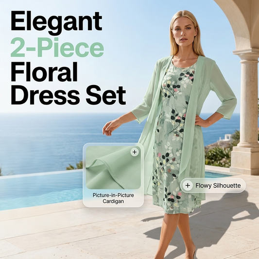 😍🎉Set elegant pentru femei: rochie din șifon și cardigan, set de 2 piese💗