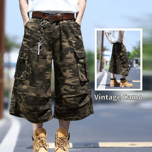 ⛺️Șorturi cargo camuflate, cu talie largă, unisex😎