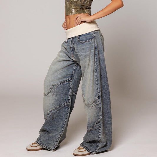 🌬️🌿Blugi vintage pentru femei, talie joasă, cu picior larg✨👖