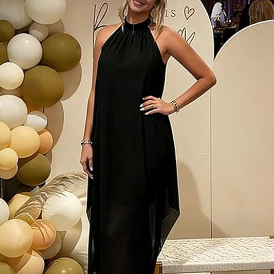 👗 REDUCERE DE 30%! ✨ Rochie cu gât tip halter și croială asimetrică – Lejeră, largă, tiv modern 💃