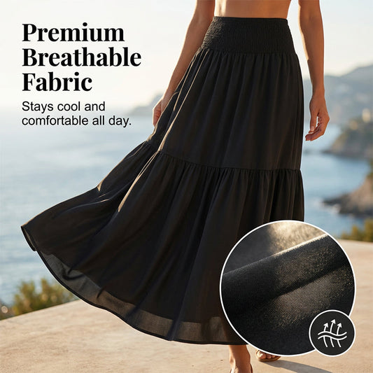👗✨Fustă Maxi A-Line Femei cu Talie Înalță și Smock – Design Etalat Fluid, Culori Variate | 11 Culori | S-XL🌸