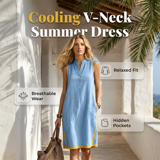 💃✨ Rochie pentru femei cu decolteu în V, fără mâneci, lejeră - Răcoroasă, măgulitoare și elegantă fără efort