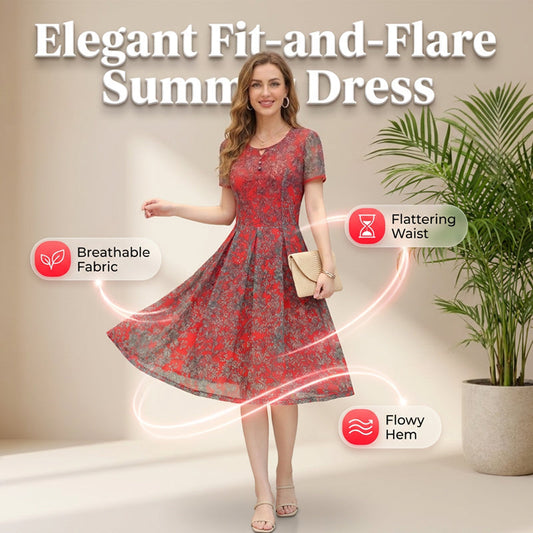 👗Rochie midi lejeră, cu croială evazată, pentru vară😍