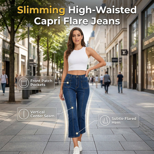 👖Pantaloni de blugi casual pentru femei, cu talie înaltă și croi evazat, cu linie centrală în față🌟