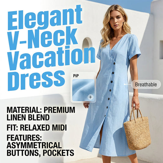 😍✨Rochie midi pentru femei, din material textil amestecat, cu nasturi🌬️