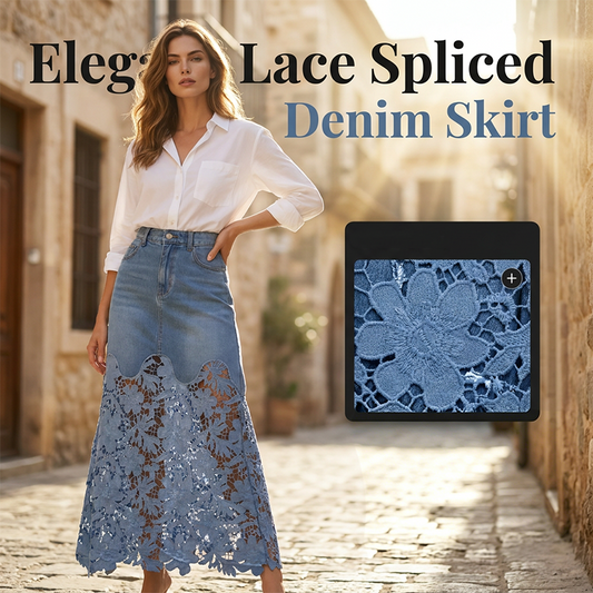 💝Reducere de 30%💝Fusta bodycon din denim pentru femei cu dantelă ajurată