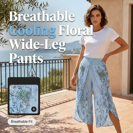 ⏳Reducere de 30% pe timp limitat⏰Pantaloni cu talie înaltă și picior larg, cu imprimeu floral pentru femei💐👖