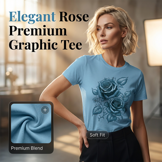 👕😍Tricou elegant pentru femei cu imprimeu grafic cu trandafiri 🌹