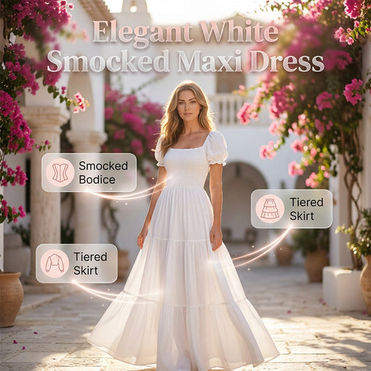 👗✨ Rochie Maxi Elegantă cu Smocking pentru Femei - Eleganță fără Efort pentru Orice Ocazie ☀️