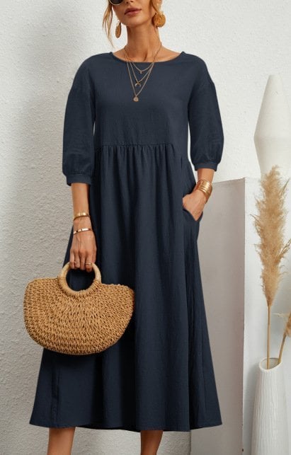 💝 Rochie cu Mâneci Tip Lantern din Bumbac și In🌟👇