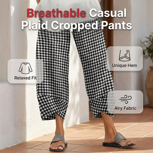 👖😍Pantaloni casual pentru femei, cu model caro și patchwork, lungime până la gleznă💓