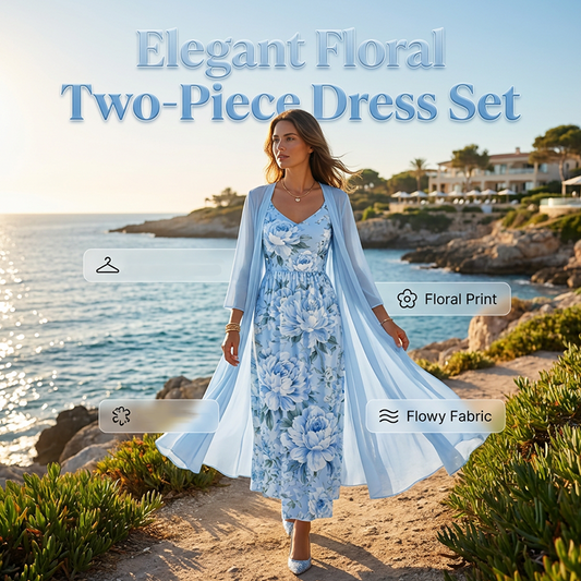 🌸👗Set elegant de rochie cu două piese, cu imprimeu floral pentru femei – Aspectul perfect pentru vacanța de vară✨