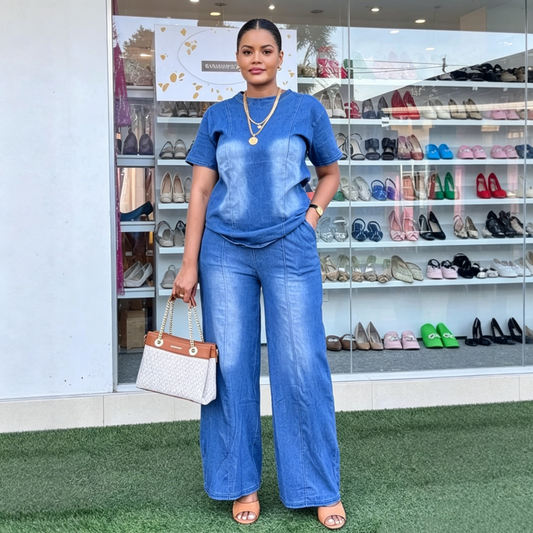 💙Set de 2 piese pentru femei: Bluză casual din denim și pantaloni – Stil de vară ușor și lejer pentru fiecare zi☀️