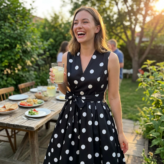 📢📢 Reducere de 30%!! ⏰ Rochie elegantă pentru femei, fără mâneci, cu decolteu în V, cu imprimeu cu buline și talie strânsă