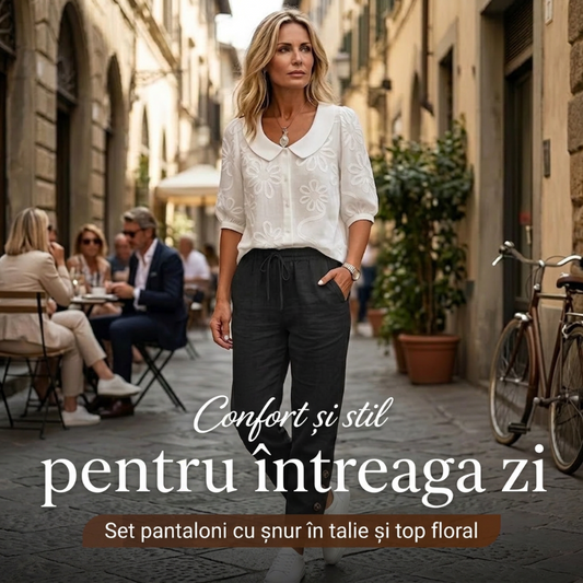 🔥30% reducere💥Set de pantaloni cu șnur în talie & top floral pentru femei