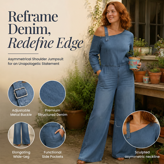 😍❤️ Salopetă asimetrică pentru femei, cu bretele pe un singur umăr, din denim simplu, cu croi larg ☁️