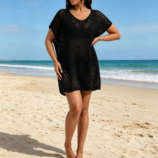 👙 REDUCERE 30% ACUM! 🌊 Rochie de plajă pentru femei, cu decolteu rotund și croială ajurată – Respirabilă și ușoară – Perfectă pentru piscină, plajă sau stratificare vara – stil boho fără efort 🌸