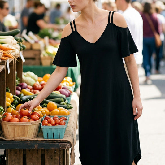 🔥Rochie Maxi Elegantă cu Decolteu în V și Umăr Descoperit😍☁️