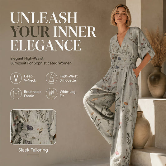 🍃😍 Această salopetă pentru femei are un design elegant, lejer și confortabil, cu decolteu în V, și este disponibilă în mai multe variante cu imprimeuri 🌿