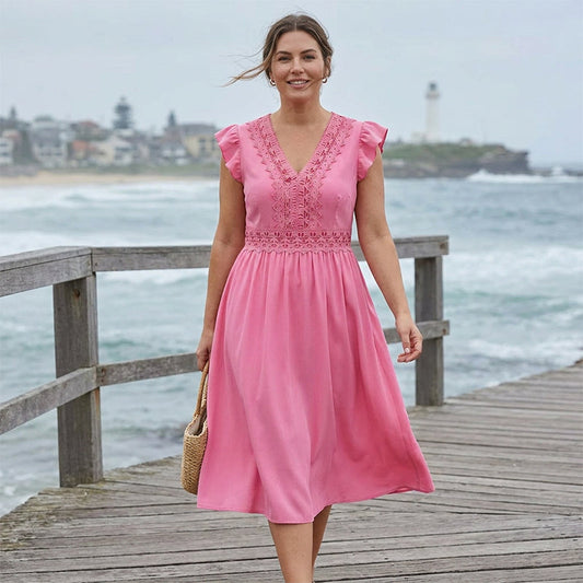👗 REDUCERE 45% ACUM! 🌸 Rochie elegantă pentru femei, cu decolteu în V și mâneci cu volane – Ușoară și romantică – Perfectă pentru nunți, petreceri în grădină sau brunch de vară – feminină și fără efort ✨💃