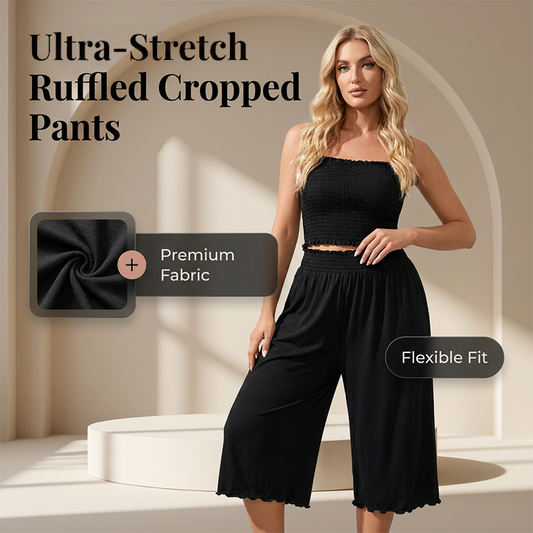 👖Volane elegante în formă de valuri✨Pantaloni largi pentru femei, cu volane și talie înaltă, cu lungime până la glezne, foarte elastici🧊