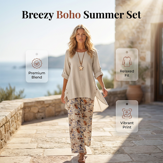 💥Seturi noi din bumbac și in!🔥 — Bluză pentru femei din bumbac și in, cu design minimalist + pantaloni largi cu imprimeu floral elegant🌺🛍️
