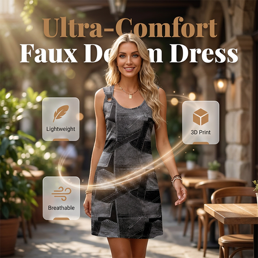 😍🔥Rochie de damă fără mâneci, cu imprimeu denim fals💥