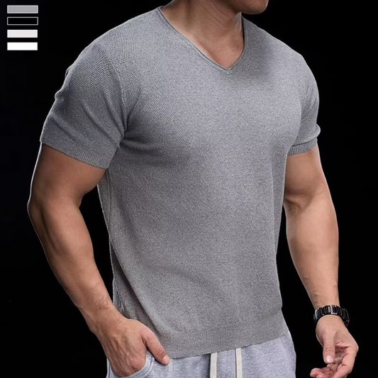 💥+10 lei pentru încă un articol!🔥 Tricou Bărbați Knit V-Neck – Respirabil, Retro & Stilat, de la Sală până pe Stradă 💪