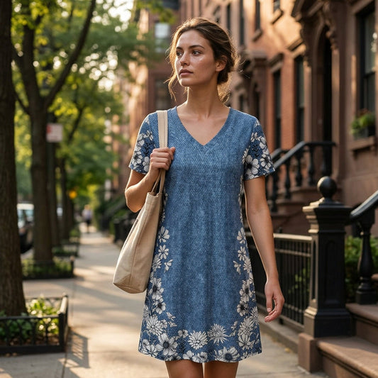 🌼😍Rochie pentru femei cu decolteu în V, imprimeu denim✨